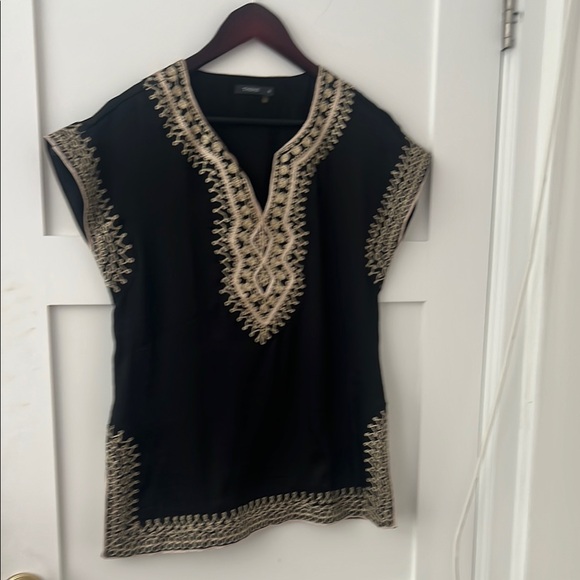 Theme Tops - Theme Black and Gold Embellished Tunic with V-Neckline